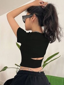 DAZY بلوزة كروب ظهر مفتوح للخروج - الأسود - مشاهدة 6
