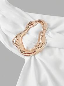 Skyraze Vestido corto sin mangas con cuello asimétrico y fruncido de unicolor para mujer - Blanco - Ver 5