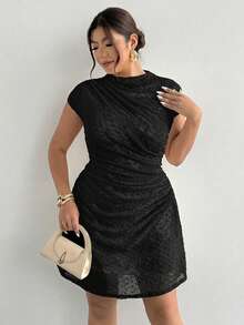 Firerie Plus Size Autumn New Arrival Stand Collar Sleeveless Ruched Flared Hem Elegant Romantic Tea Party Cocktail Date Night Graduation Dress Women Black - Black - View 6