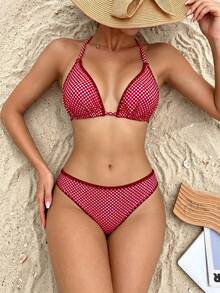Swim Basics 返校季女款三角比基尼綁帶泳衣套裝 - 黑色 - 查看 1