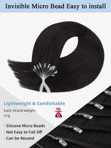 Micro Loop Human Hair Extensions Premium Virgin Remy Hair NC# Natural Black Reusable Invisible Micro Link Bead Hair No Glue No Tape Design 50Pcs 14-22 Inch Anti Shedding Soft Texture Ideal For Full Head Makeover Holiday& Hairstyle For Girls & Women - SNatural - View 5