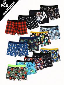 SHEIN Random 5pcs Teen Boy Football, Rugby, Basketball Print Boxer Briefs Autumn Fall - Multicolor - View 4