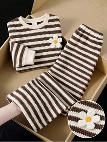LMoss Kids 女童幼兒休閒條紋圓領長袖衛衣褲子2件套 - 彩色 - 查看 1