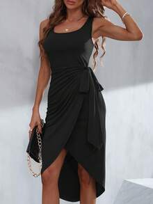 EMERY ROSE Vestido largo clásico con cordones y tiras laterales para tallas grandes - Negro - Ver 3