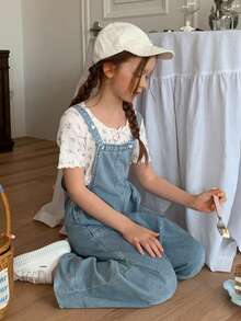DAZY Young Girl Fashion Versatile Pocket Loose Wide Leg Denim Overalls Fall - Light Wash - View 7