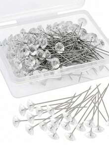 100pcs Crystal Rhinestone Head Pins With Plastic Box, Used For Wedding Sewing Diy Craft Decoration - Transparent 100pcs/box - View 13