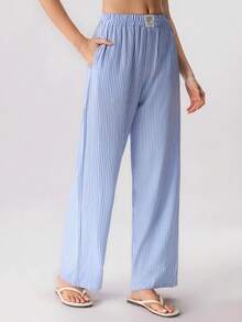 Loungeista Women's Striped Wide Leg Pants, Loose Fit Casual Wear For Spring/Summer - Multicolor - View 5