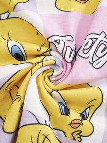 LOONEY TUNES X SHEIN 女嬰字母卡通印花短袖T恤與短褲休閒日常套裝 - 彩色 - 查看 6