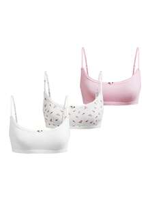 Ocili 3pcs/Set Printed Floral Pure Cotton Knitted Comfortable Women's Bra With Bud Decoration - Pink - View 8