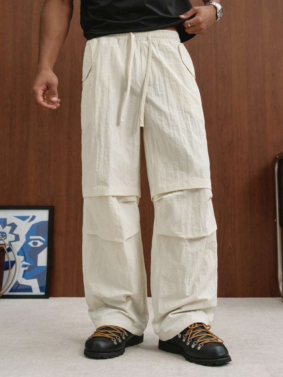 TOKVUE Men's Solid Color Drawstring Waist Casual Versatile Daily Travel Long Pants - Apricot - View 1