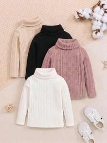 SHEIN 女嬰可愛休閒百搭極簡純色鬆緊腰長褲三件套 - 彩色 - 查看 4