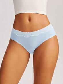 LUVLETTE 3-Pack Soft Cotton Basic Floral Print Lace Trim Mid-Waist Underwear Briefs-Pink - Multicolor - View 11