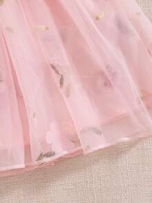 SHEIN 女嬰休閒可愛極簡刺繡網布套裝，長袖羅紋春秋短款寬鬆洋裝，適合室內/戶外活動與購物 - 粉色 - 查看 9