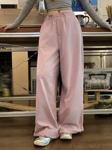 DAZY Pantaloni lunghi da donna a gamba ampia e morbida, tinta unita, casual, per vacanze estive e scuola - Rosa - Visualizzare 7