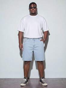 Modcrash Plus Size Men's Loose Pocket Relaxed Fit Wide Leg Denim Shorts Going Out Hang Out Vacation Street College - Light Wash - View 1