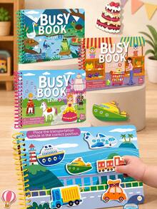 MINKOJA Buku Aktivitas Montessori untuk Balita, Buku Aktivitas Belajar Tenang yang Dapat Digunakan Kembali dengan Permainan Mencocokkan, Pengenalan Hewan & Kendaraan, Mainan Edukasi Prasekolah untuk Perjalanan - MultiWarna - View 1