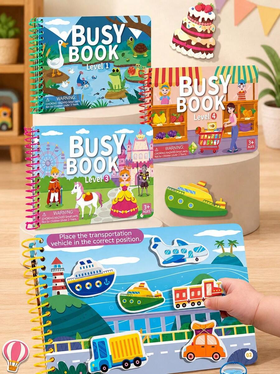 MINKOJA Buku Aktivitas Montessori untuk Balita, Buku Aktivitas Belajar Tenang yang Dapat Digunakan Kembali dengan Permainan Mencocokkan, Pengenalan Hewan & Kendaraan, Mainan Edukasi Prasekolah untuk Perjalanan - MultiWarna - View 1