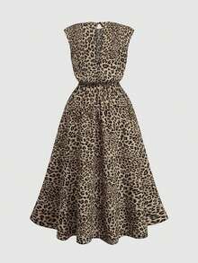 GlowEve CURVE Plus Size Women's Summer Classic Leopard Print Sleeveless Waist-Cinching A-Line Vintage Elegant Commuter Midi Dress - Rust Brown - View 2