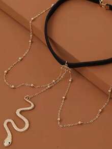 SpicyHot 1pc Women's European & American Fashion Body Chain With Rhinestone Gold Snake Pendant & Tassel Leg Chain - Gold - View 4