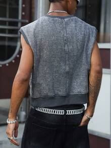 QuarKem Men's Street Style Casual Pullover Dark Grey Denim Vest - Dark Grey - View 2