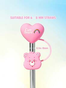 SHEIN X Care Bears 可愛心形吸管套 防塵可重複使用吸管尖端蓋 不含吸管 送禮創意 派對 節日 情人節 飲用水用 - 粉 - 查看 3