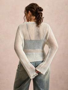 Freevana Cardigan de talla grande unicolor con mangas acampanadas y lazo delantero - Albaricoque - Ver 2