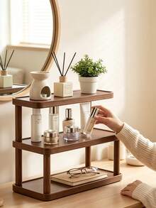 1‑Pack Vintage Solid Wood Desktop Storage Rack, Retro Multi‑Layer Cosmetic Organizer, Multipurpose Home Shelf. Suitable For Storing Kitchen Condiments, Water Cups, Mugs And Coffee Cups. - Multicolor - View 3