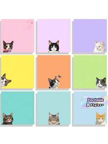 3/6/9 Pcs Cute Cat Sticky Notes Set, 3 Inch X 3 Inch Black Cat Self-Adhesive Memo Pads, Fun Notepad Set, Cat Stationery, Kawaii Sticky Notes, Gift For Cat Lovers, Office Desk Decor, School Supplies - multicolor - View 1