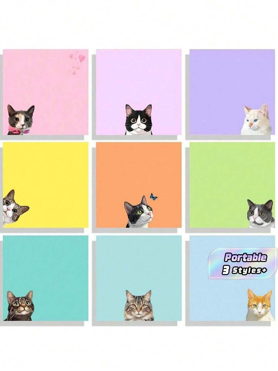3/6/9 Pcs Cute Cat Sticky Notes Set, 3 Inch X 3 Inch Black Cat Self-Adhesive Memo Pads, Fun Notepad Set, Cat Stationery, Kawaii Sticky Notes, Gift For Cat Lovers, Office Desk Decor, School Supplies - multicolor - View 1