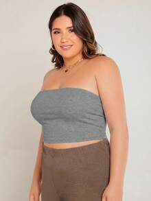 SHEIN BASICS 大尺碼短版抹胸上衣/夏季/外出辦公度假灰色休閒正式優雅 - 灰色 - 查看 6
