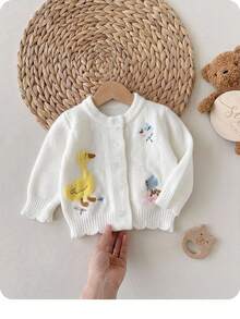 Cardigan bordado con flores y patito para recién nacido - Beis - Ver 2