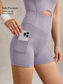 OutZeal Tuta sportiva intera da donna per palestra, allenamento e yoga, traspirante, con reggiseno integrato e nodo sulla schiena - Viola chiaro - Visualizzare 4