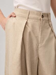 Vaulklash Men's Solid Color Zipper Front Button Waist Belt Loop Pleated Pocket Wide Leg Pants, Suitable For Daily Wear And Outdoor Travel - Apricot - View 7