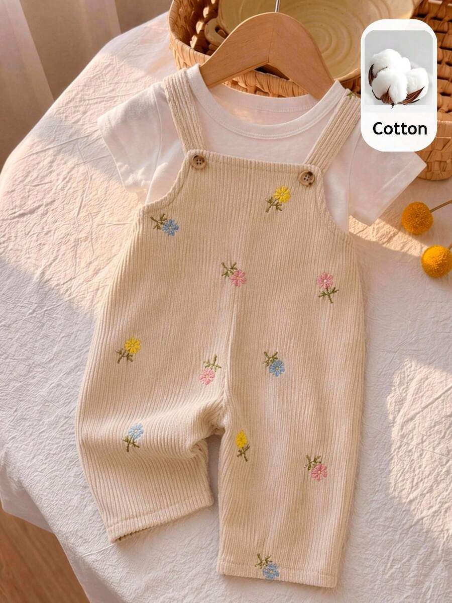 LMoss Kids Baby Girl Woven Embroidered Suspender Casual Jumpsuit - Multicolor - View 1