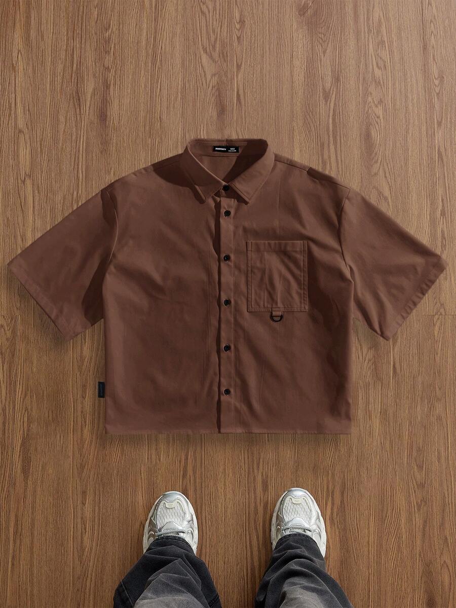ESTAVOR Men's Woven Fashion Casual Loose Short Sleeve Shirt - Brown - View 1