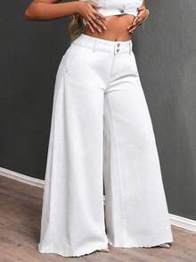 SHEIN ICON Plus Size Fashion Solid Color Wide Leg Jeans - White - View 4