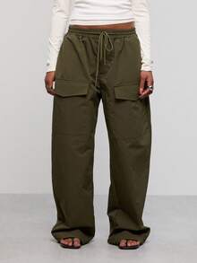 COUREZ Mid Balloon Cargo Trousers In Khaki /Y2K Pants For Women Back To School Green Pants Fall Winter Clothes Casual Going Out Outfits - Army Green - View 5