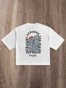 Manfinity Joysei Standard Size Men's Casual Wave Pattern White Cropped T-Shirt, Men's Crop Top, Suitable For Summer - White - View 1