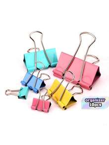 10PCS, Metal Pigeon Tail Paper Clip, 51Mm Loop Clip, Black Clip, Office Stationery Book Clip - Multicolor - View 1