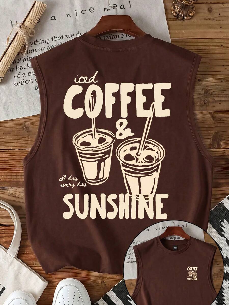 Manfinity Hypemode Men's Standard Size Dark Brown Coffee Print Wide Tank Top - Brown - View 1