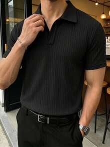 JOLTRO 男士素色羅紋 Polo 衫，正式款 - 黑色 - 查看 5
