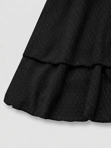 Sweetra Bộ 2 món váy bơi size lớn cho nữ mùa hè đi biển nghỉ mát, phong cách ngọt ngào dễ thương, vải gân mềm thoải mái có vân, trang trí sao biển, gồm váy hai dây camisole và quần bơi ngắn - màu đen - Xem 5