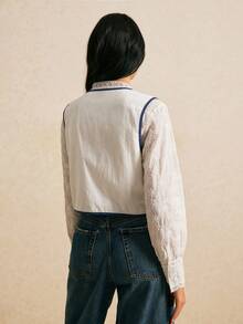 Poéselle 女款花卉刺繡前綁帶度假背心 - 白色 - 查看 5