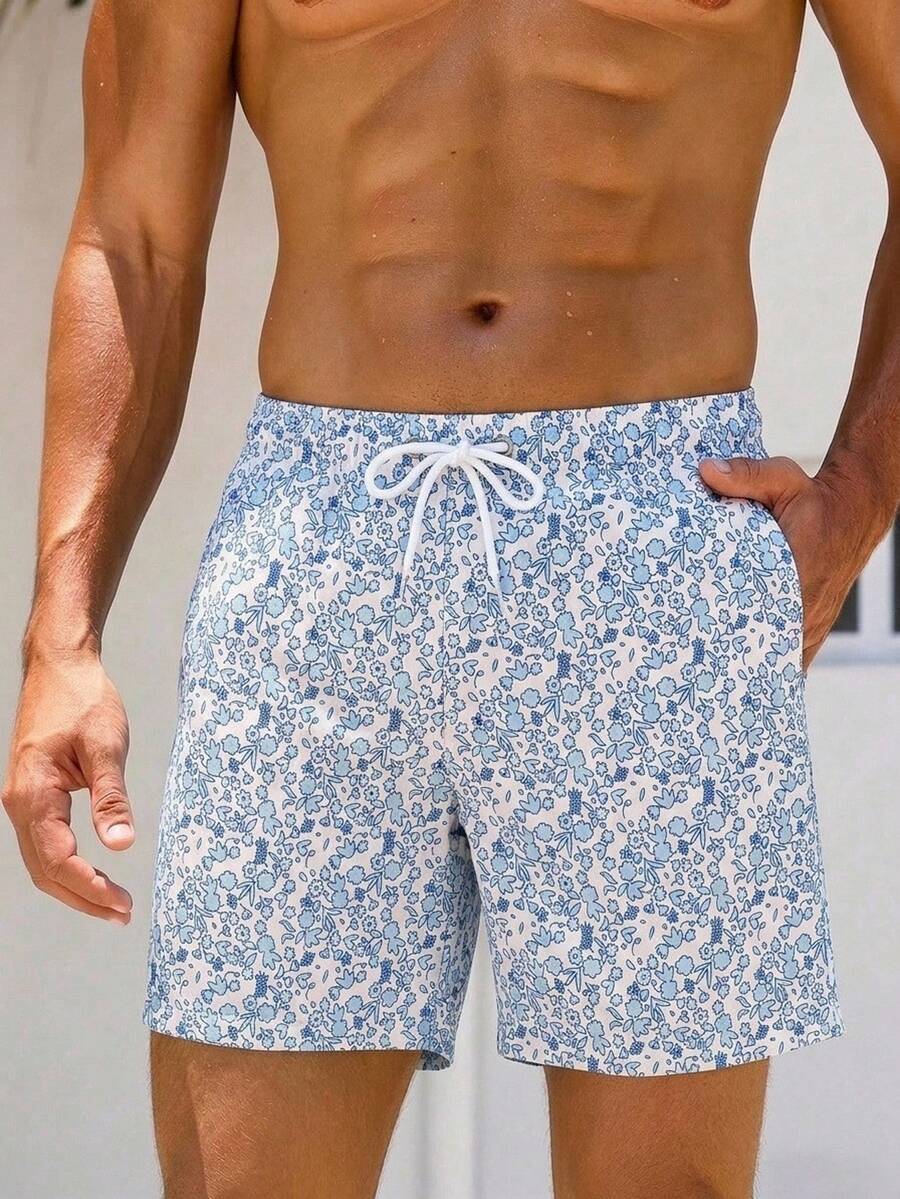 Azuldrift Men's All-Over Print Drawstring Waist Pocket Beach Shorts Holiday / Vacation / Beach / Hawaii / Tropical / Swim / Bathing - Multicolor - View 1