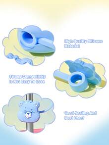 SHEIN X Care Bears 可愛心形吸管套 防塵可重複使用吸管尖端蓋 不含吸管 送禮創意 派對 節日 情人節 飲用水用 - 藍色 - 查看 4