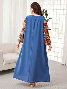 Lacomfia Vestido casual con estampado, patchwork y unicolor, manga 3/4, corte holgado regular, talla grande para primavera/verano - Multicolor - Ver 2