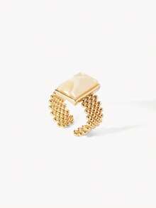 Opalesca Beberapa Cincin Minimalis Geometris Berlapis Emas 18k dengan Hiasan Zirkonium Linier - Yellow Gold - View 4