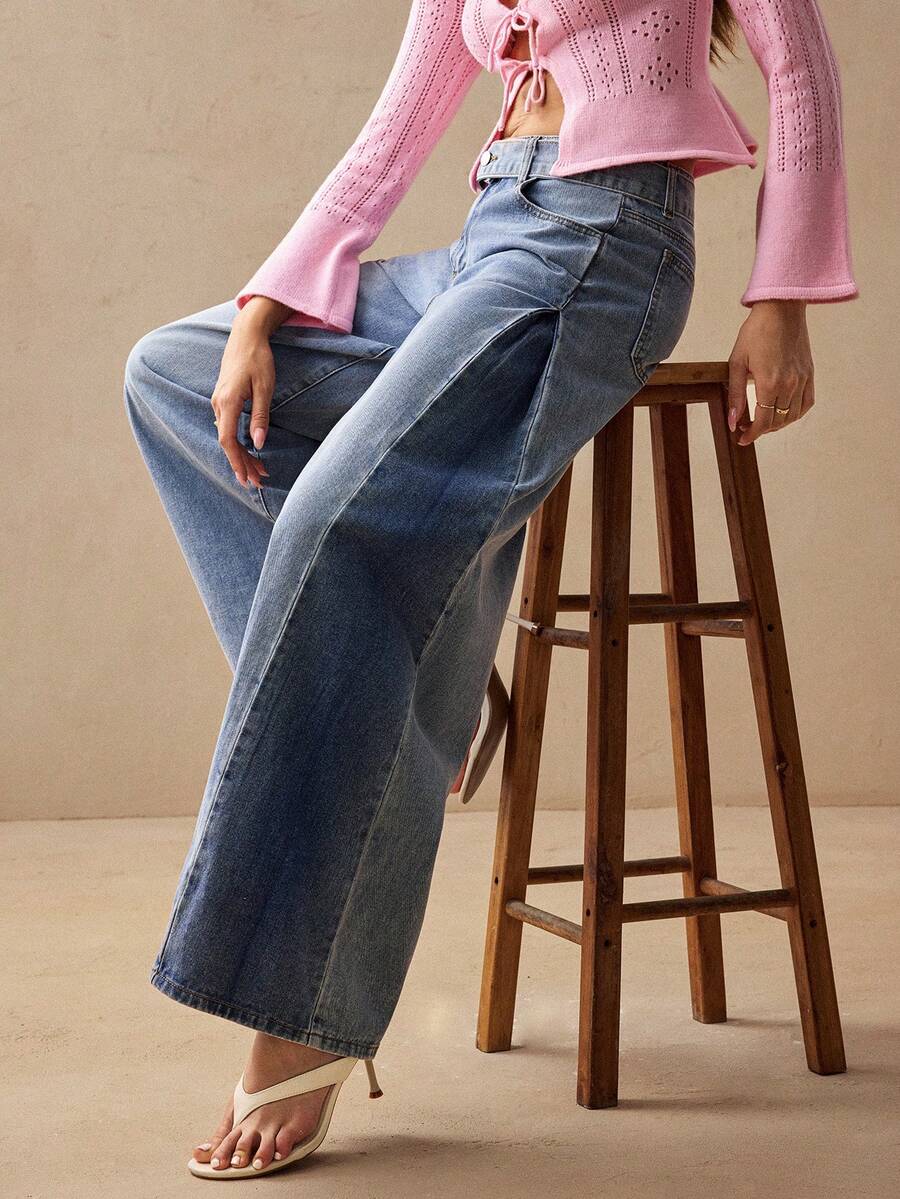 Willow Rêve Women's Wide Leg Loose Casual Versatile Denim Jeans With Pockets Women's Fall Teacher Pants - Blue - View 1