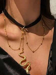 SpicyHot 1pc Women's European & American Fashion Body Chain With Rhinestone Gold Snake Pendant & Tassel Leg Chain - Gold - View 2