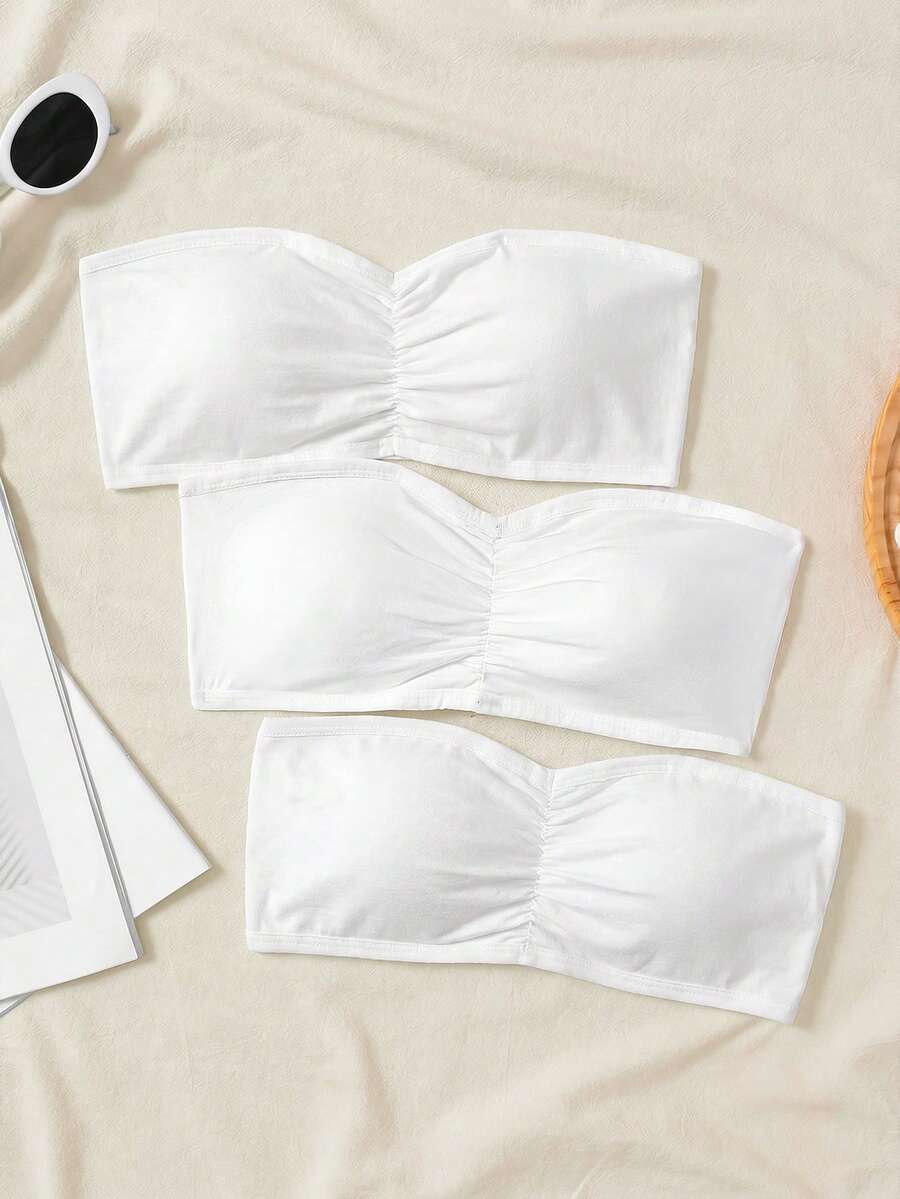 SHEIN Tween Girl 3件組休閒抹胸內衣背心內搭衫 白色,四季適用 - 白色 - 查看 1
